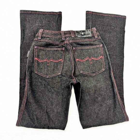 Sergio Valente Black Wide Leg Denim jeans Red Contrast Stitching Size 25 - Picture 5 of 7